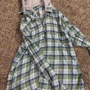 American Eagle Outfitters Green Plaid Hoodie Shirt